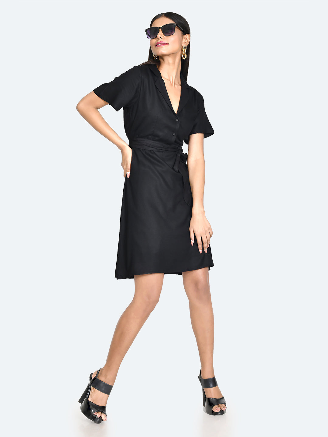 Black Solid Shirt Dress