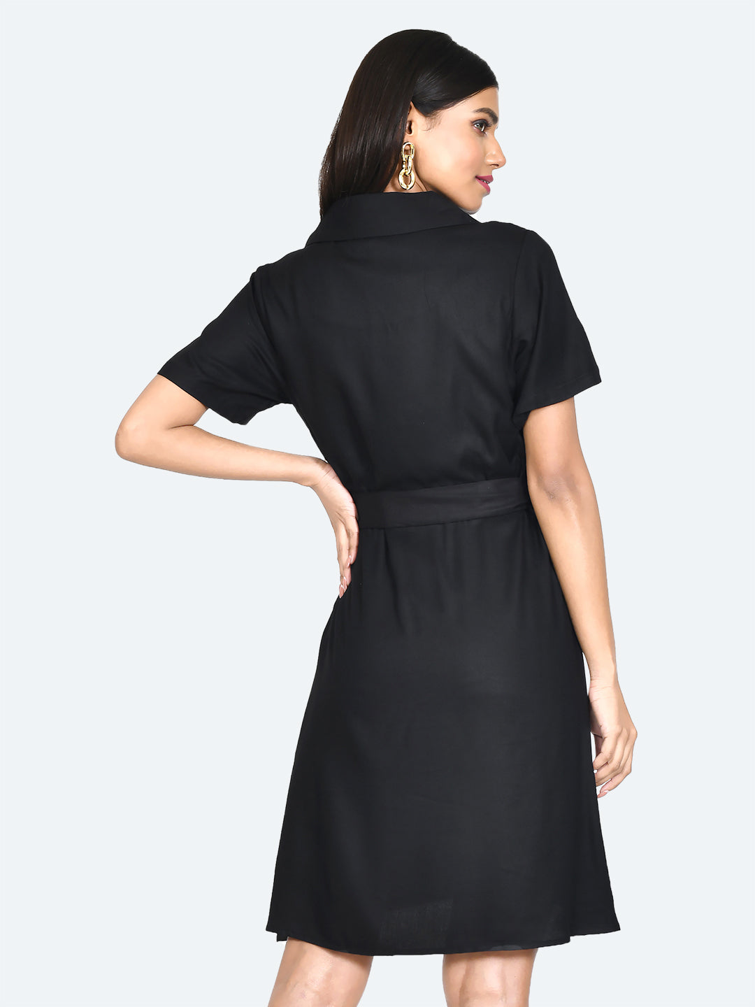 Black Solid Shirt Dress