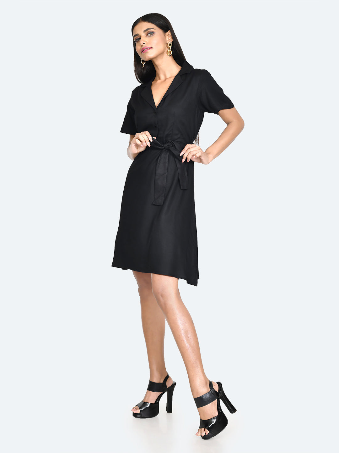 Black Solid Shirt Dress