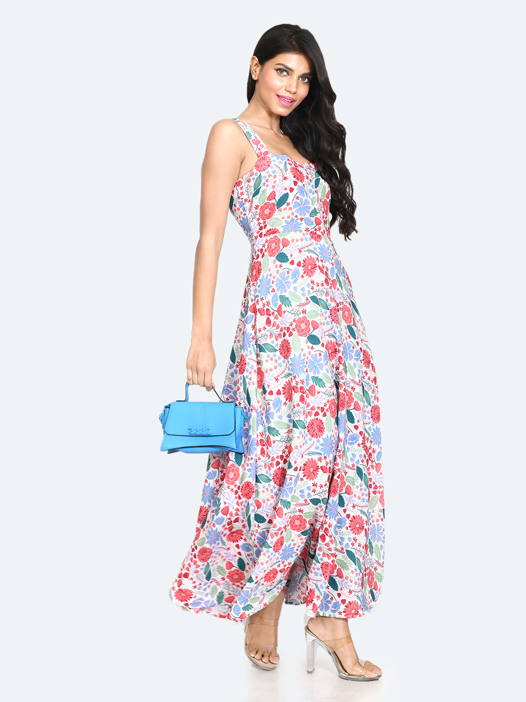 Multi Colored Printed Strappy Maxi Dress