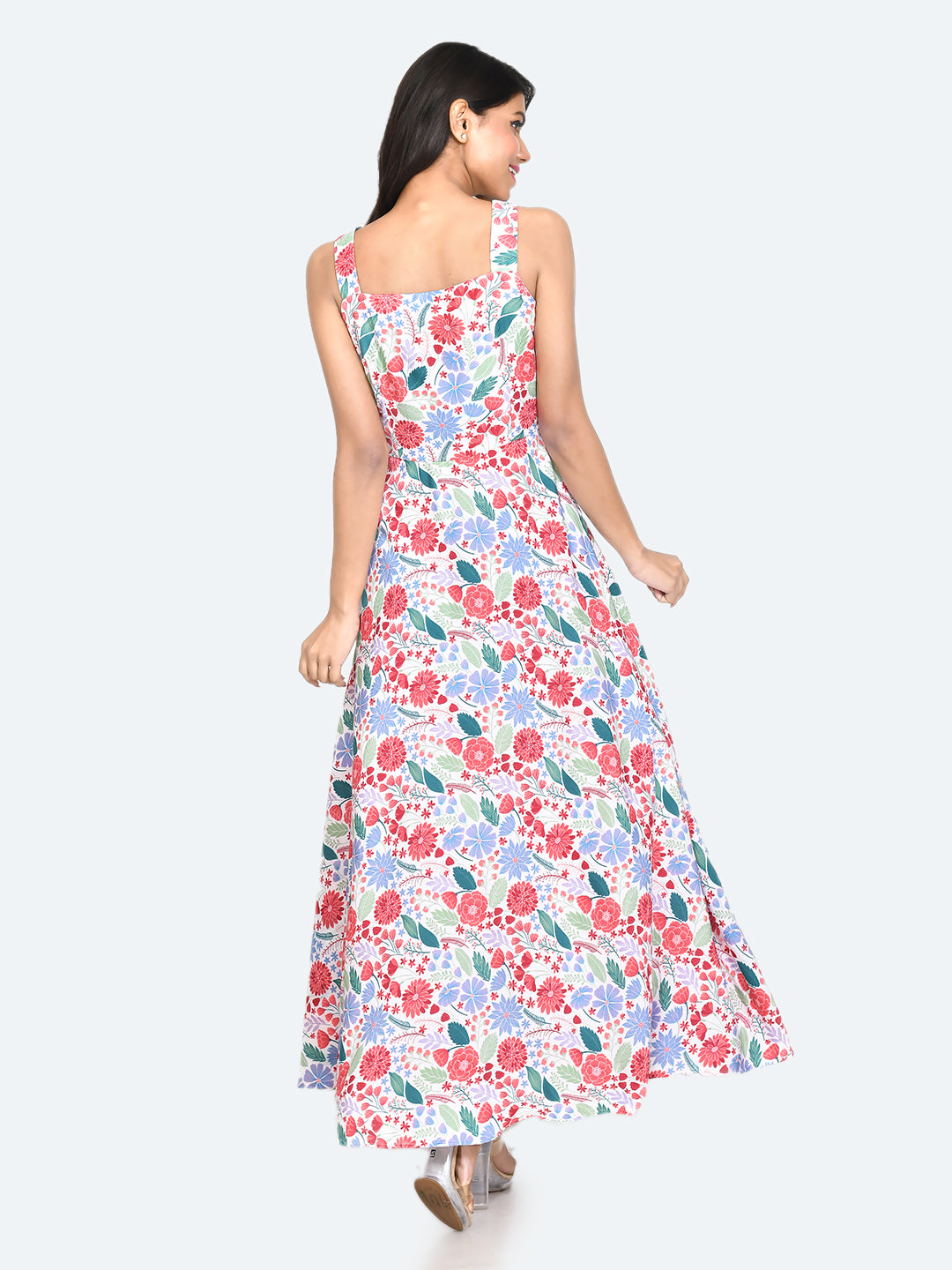 Multi Colored Printed Strappy Maxi Dress