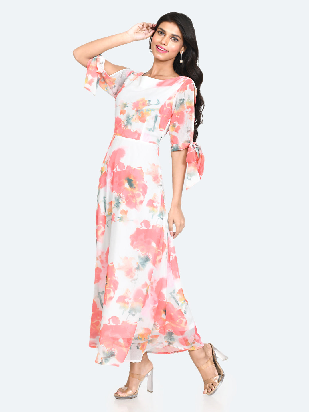 White Floral Print Maxi Dress