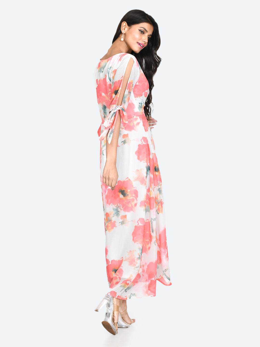 White Floral Print Maxi Dress