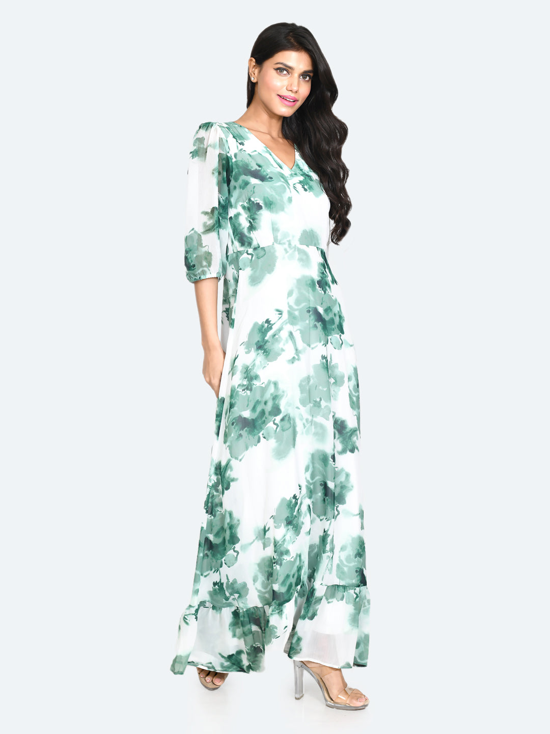 White Floral Print Maxi Dress For Women – Zink London