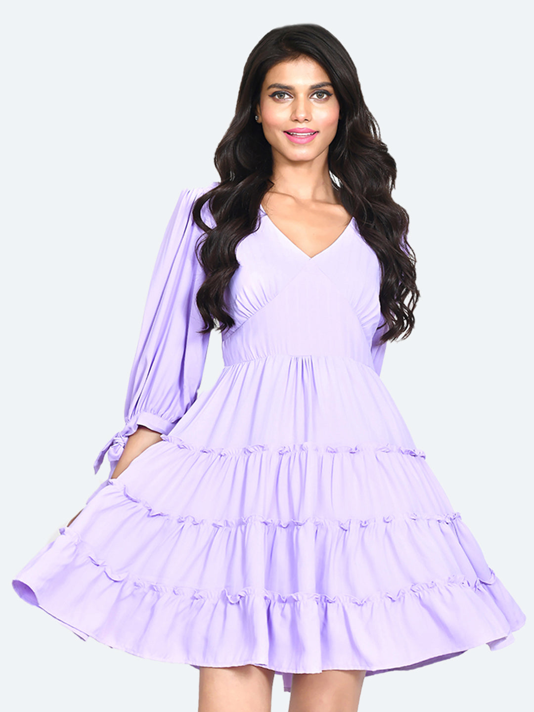 Purple Solid Tiered Short Dress