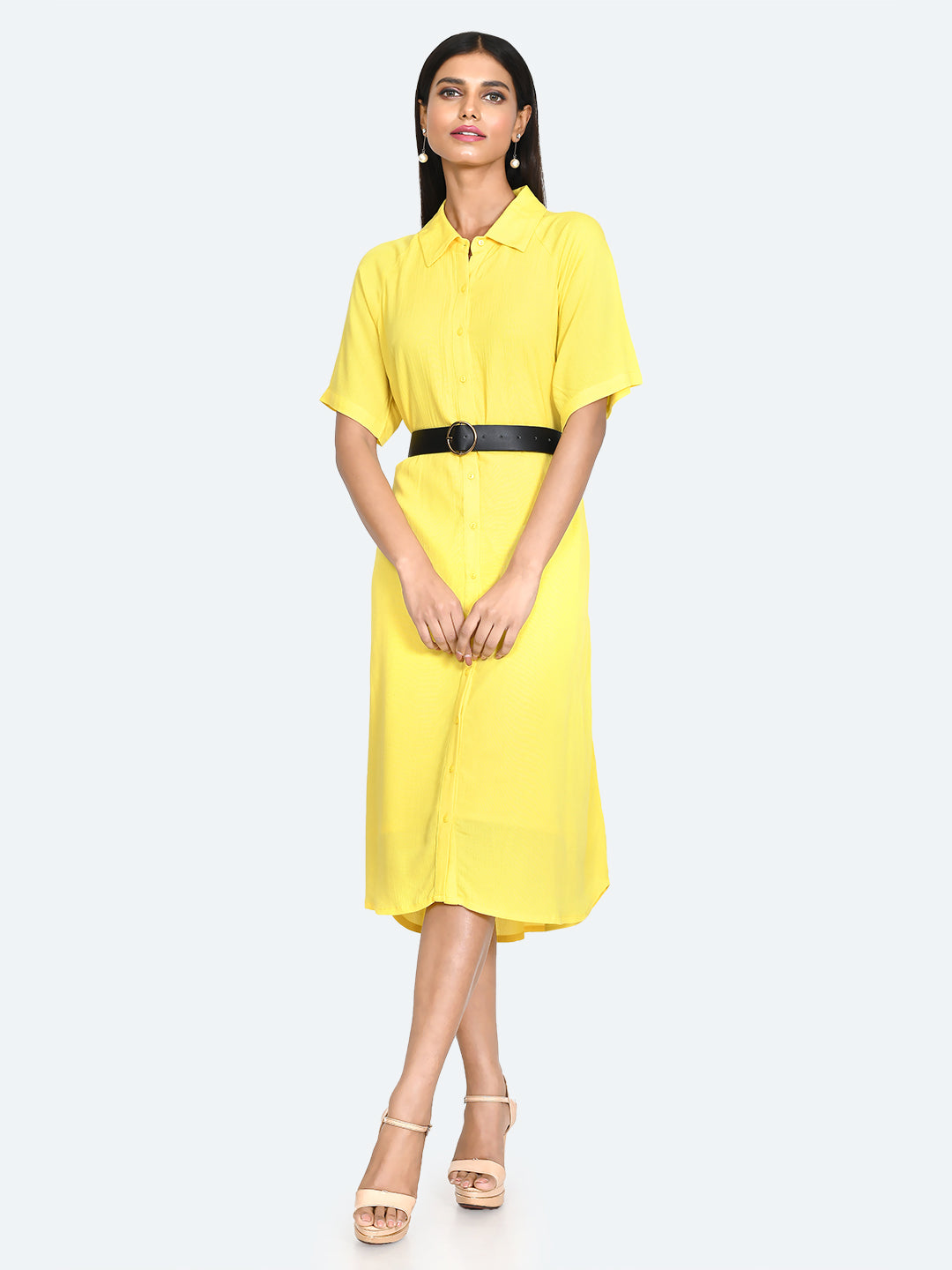 Yellow Solid Shirt Dress