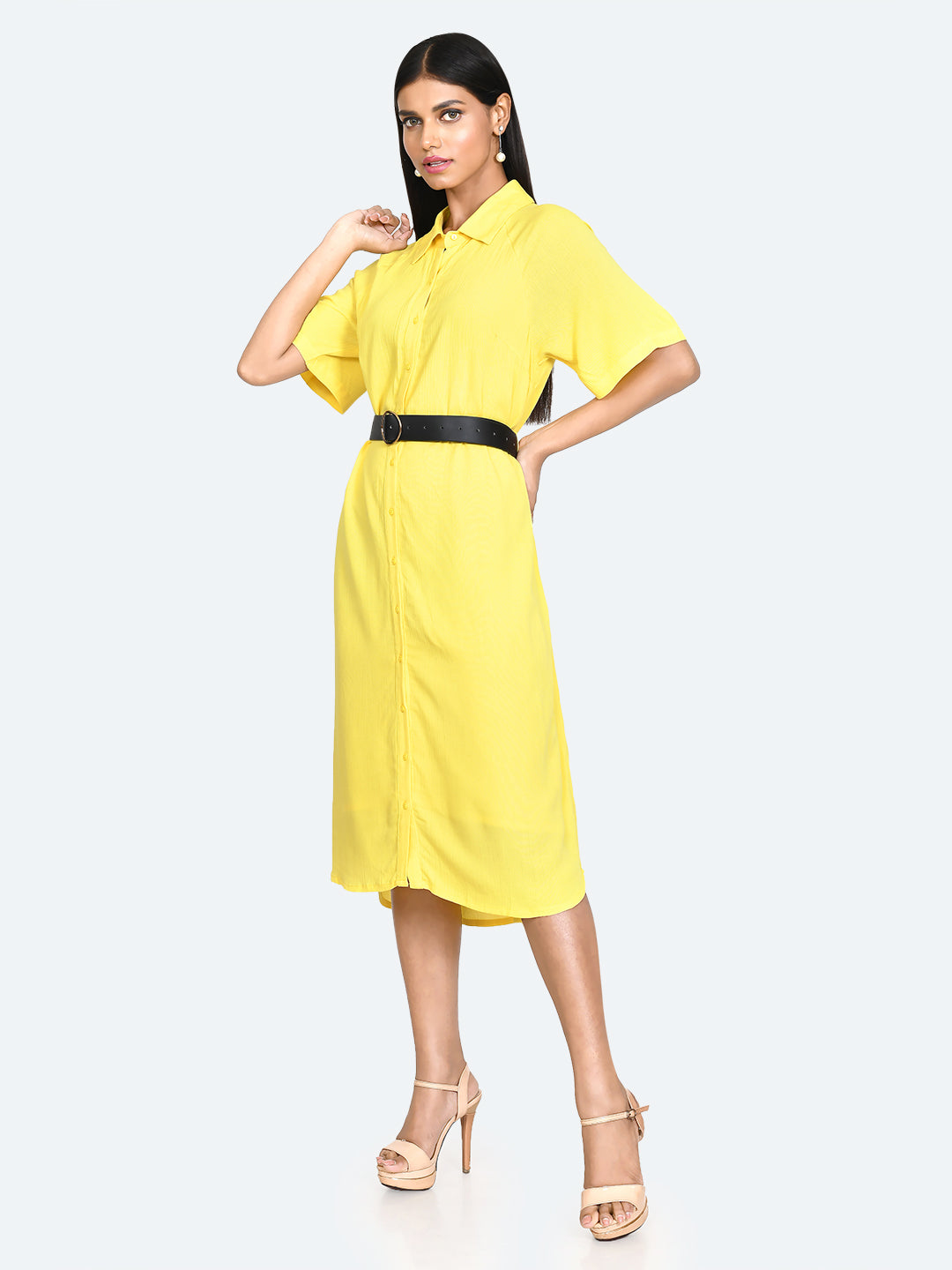 Yellow Solid Shirt Dress