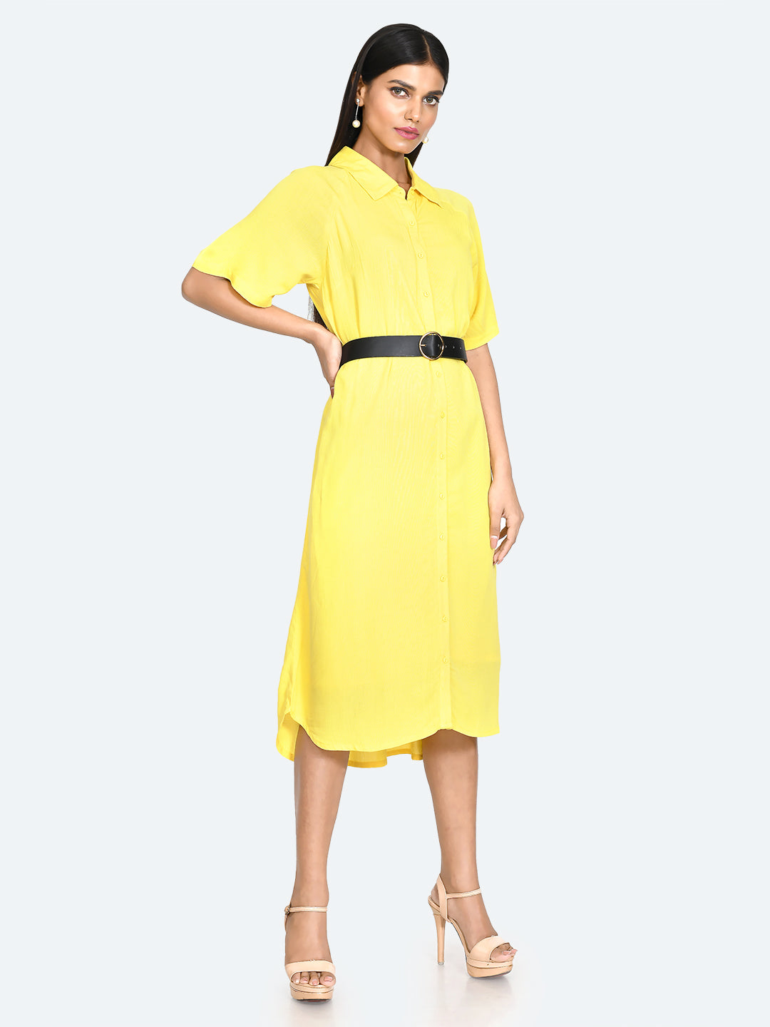 Yellow Solid Shirt Dress