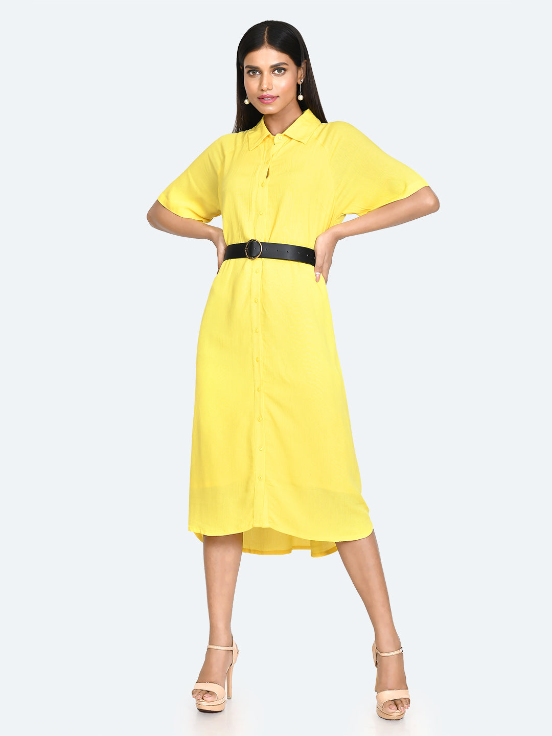 Yellow Solid Shirt Dress