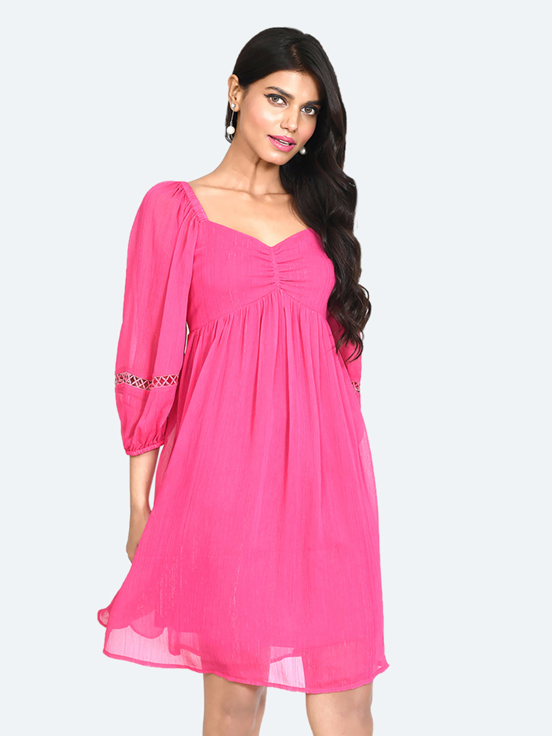 Pink Solid Empire Short Dress