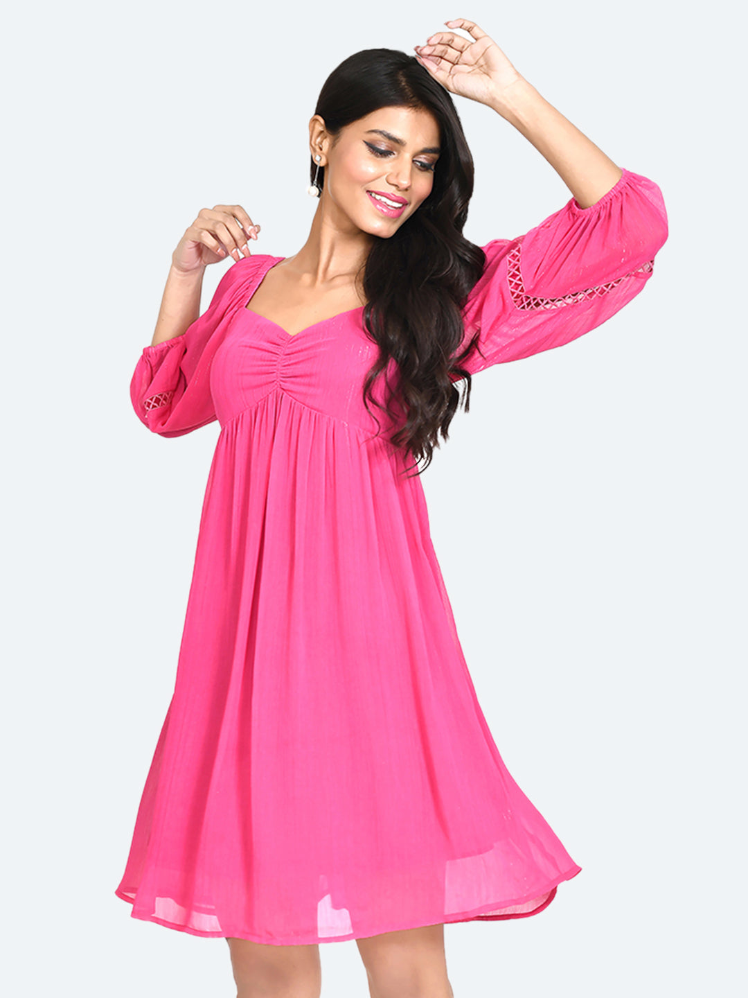 Pink Solid Empire Short Dress