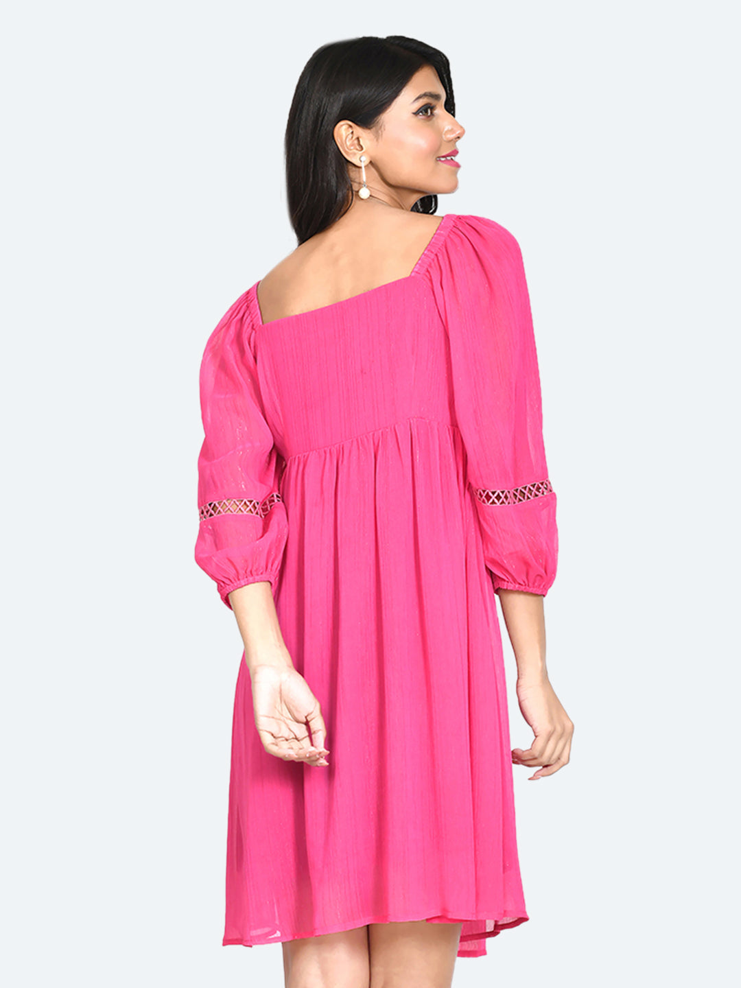 Pink Solid Empire Short Dress