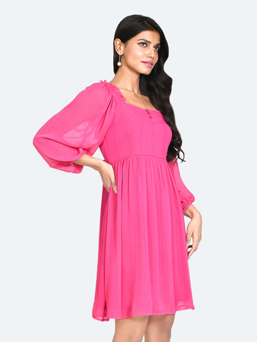 Pink Solid Frill Short Dress