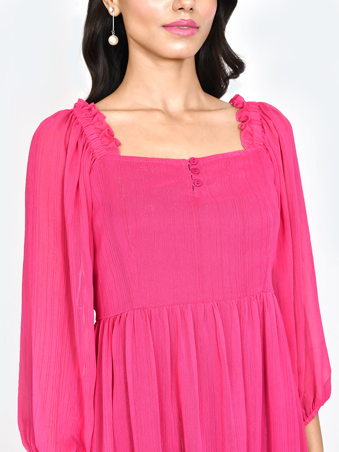 Pink Solid Frill Short Dress