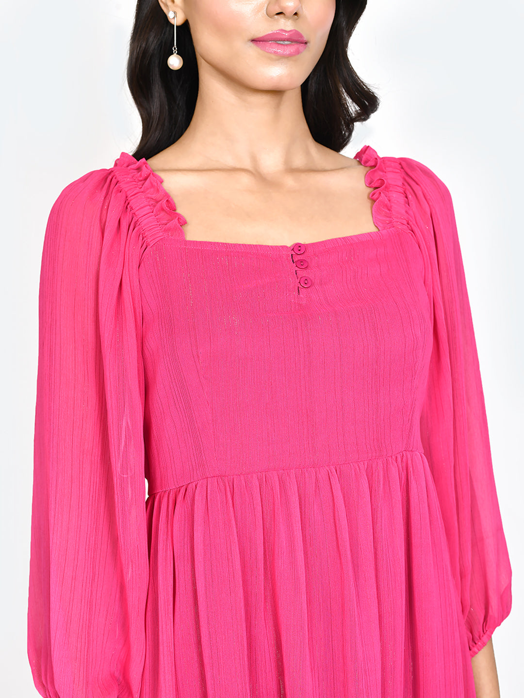 Pink Solid Frill Short Dress For Women