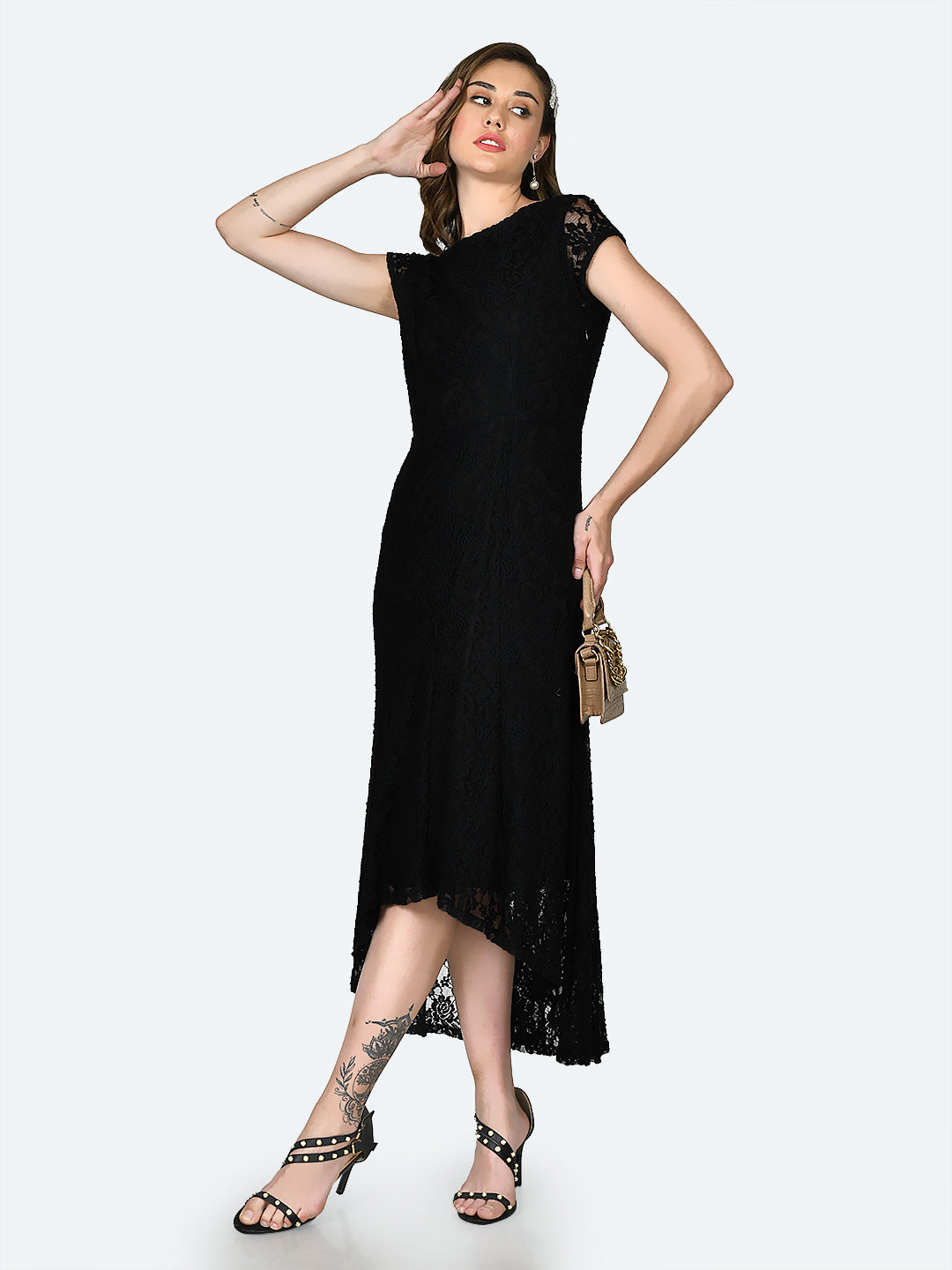 Black Lace Fitted Maxi Dress