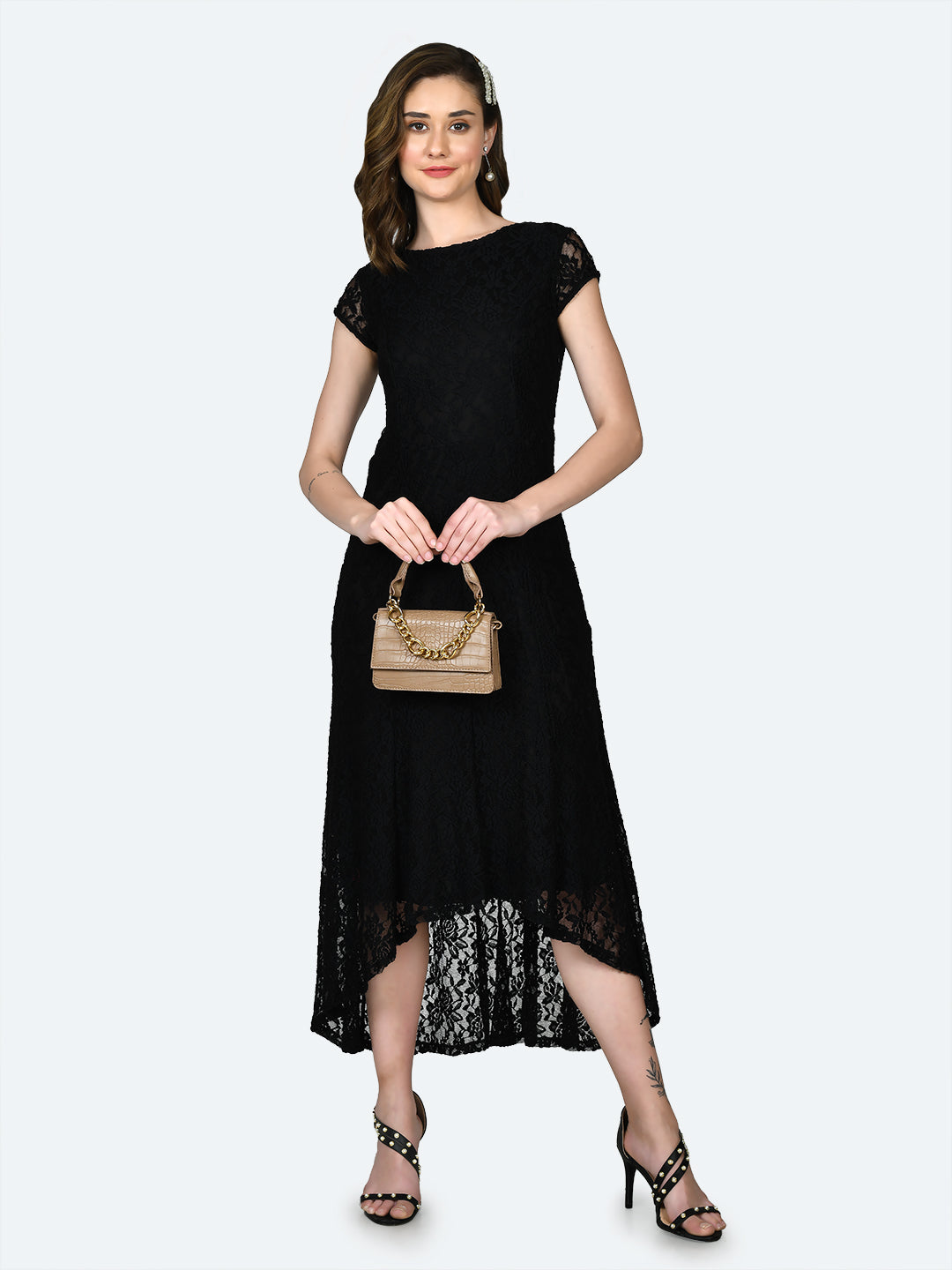 Black Lace Fitted Maxi Dress