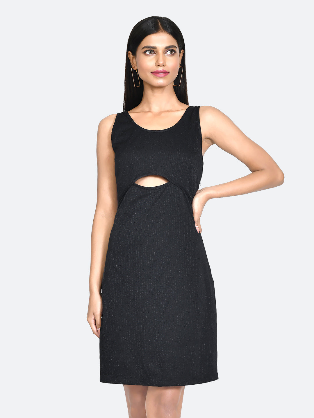 Black Embellished Cut Out Short Dress For Women