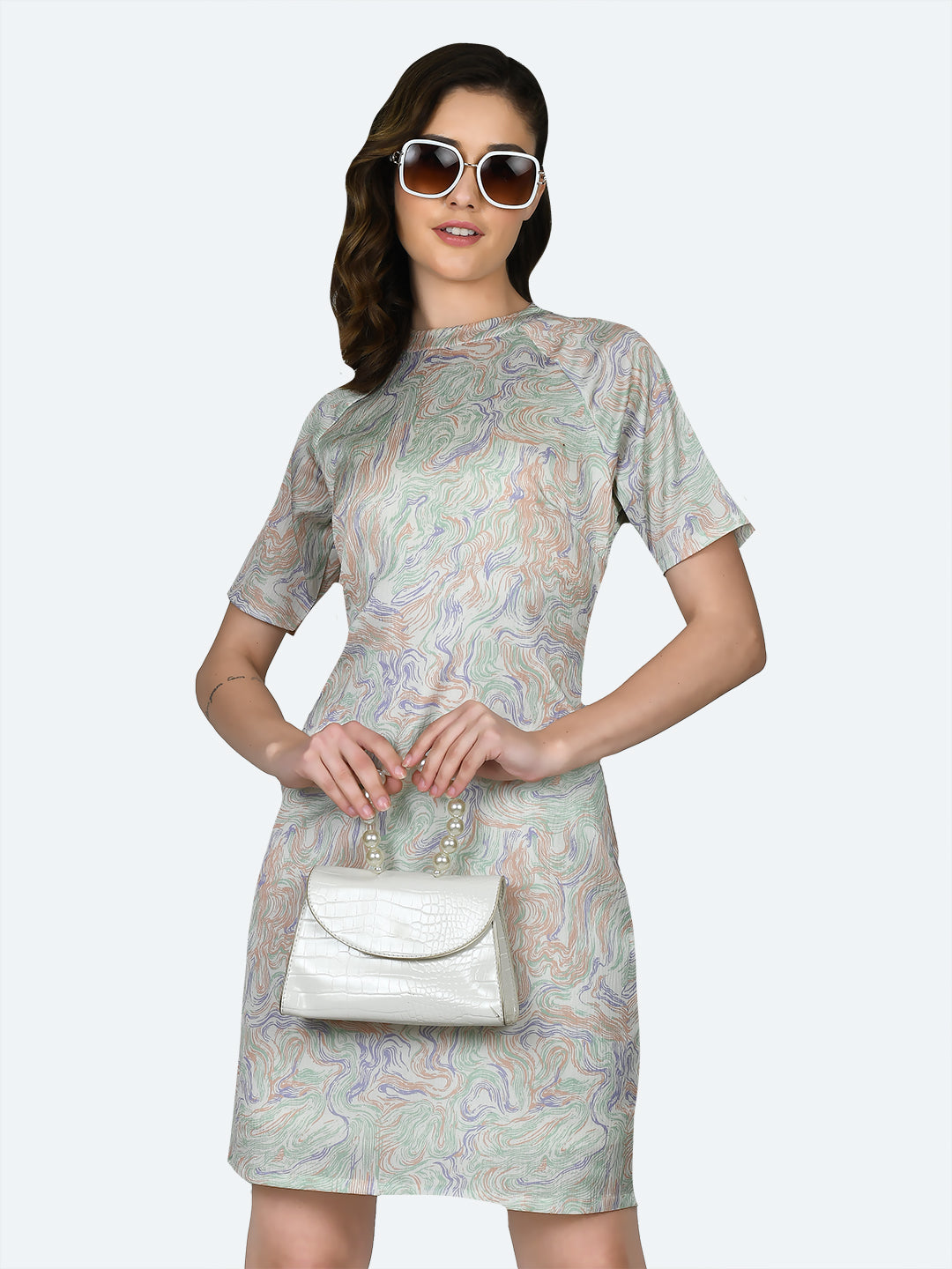 Off White Printed Fitted Short Dress For Women