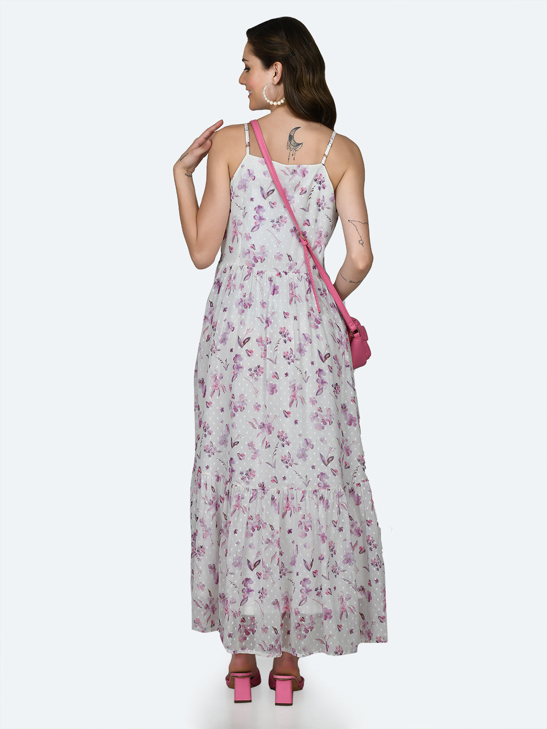 Off White Printed Strappy Maxi Dress