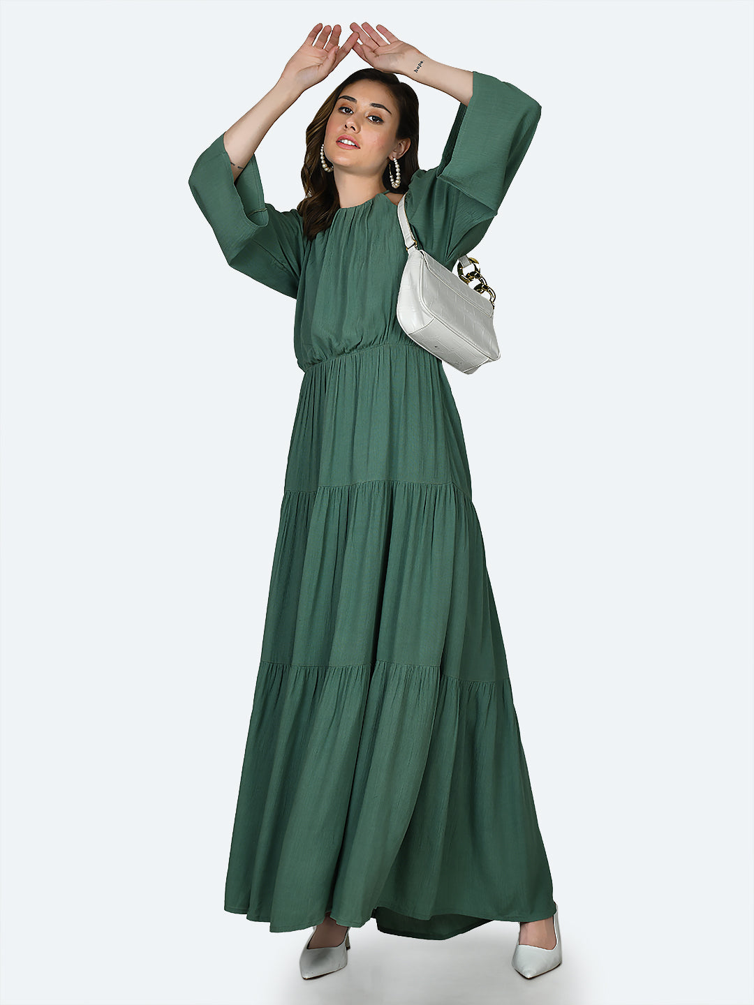 Green Solid Cut Out Maxi Dress