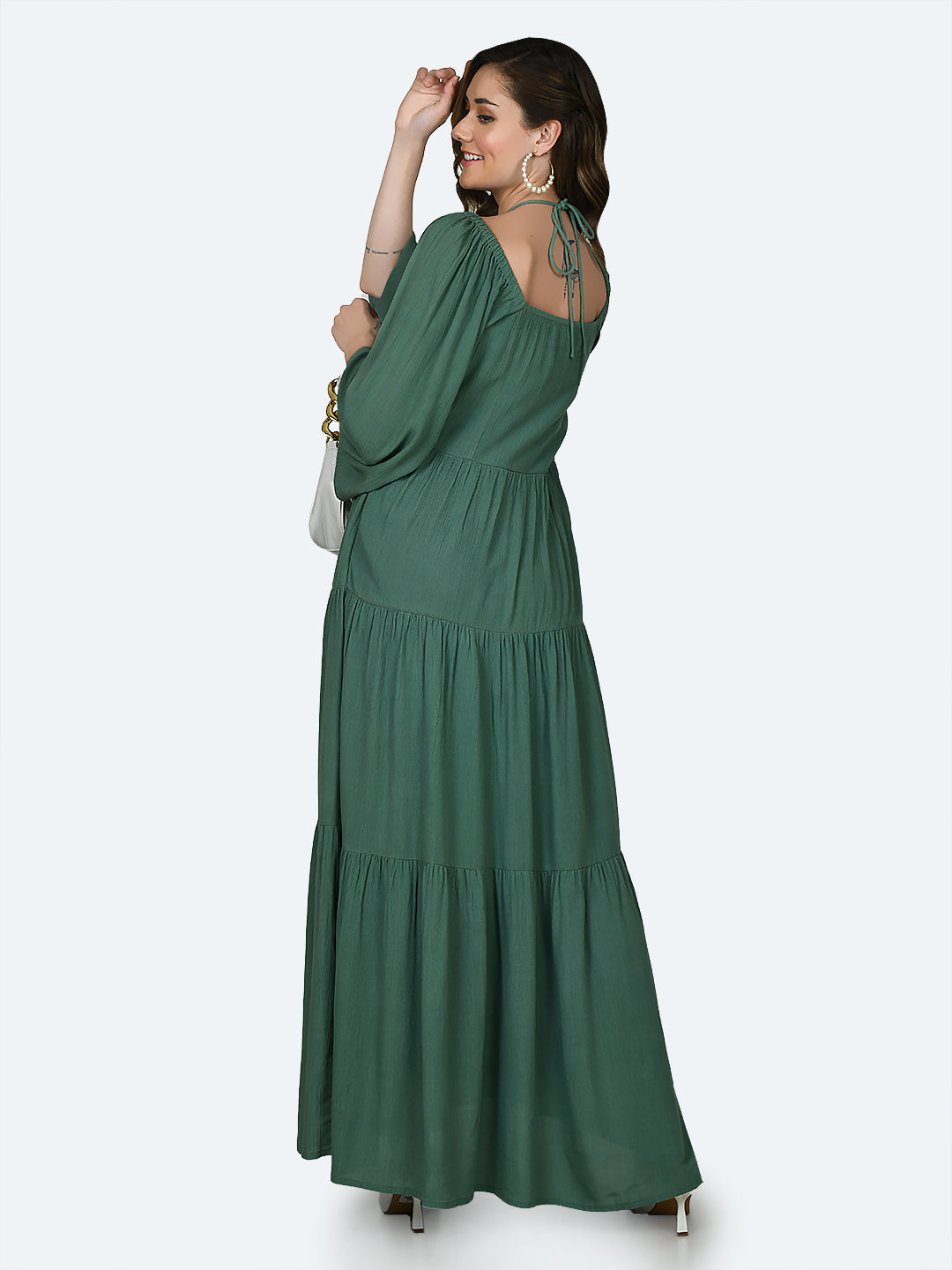 Green Solid Cut Out Maxi Dress