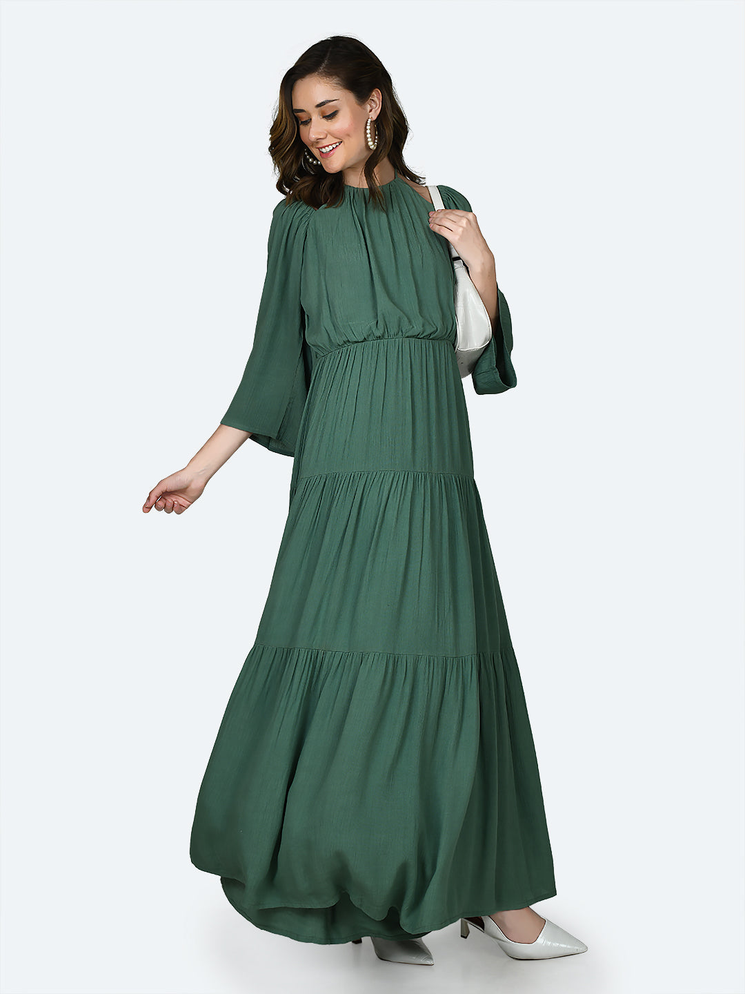 Green Solid Cut Out Maxi Dress