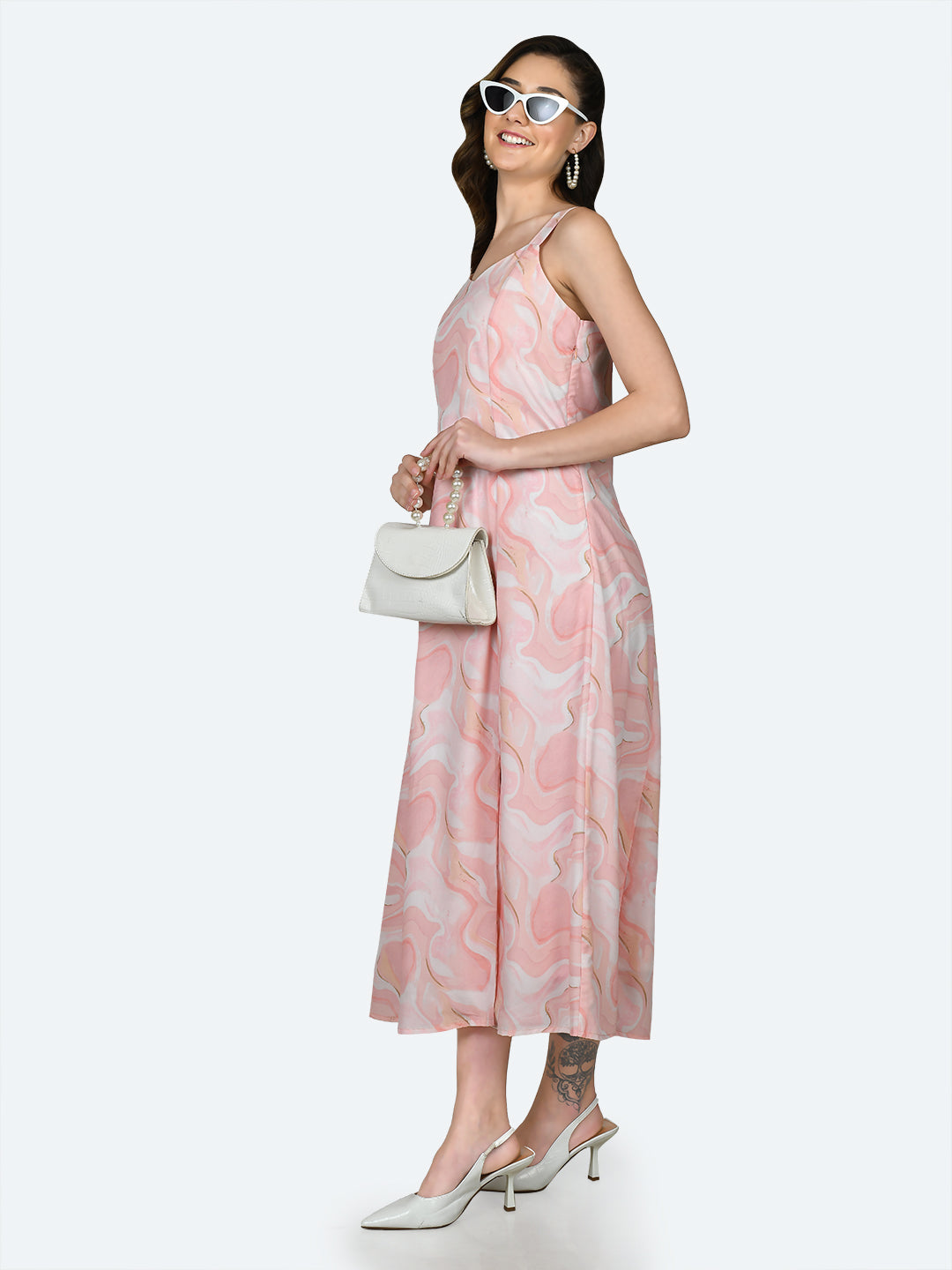 Peach Printed Strappy Maxi Dress