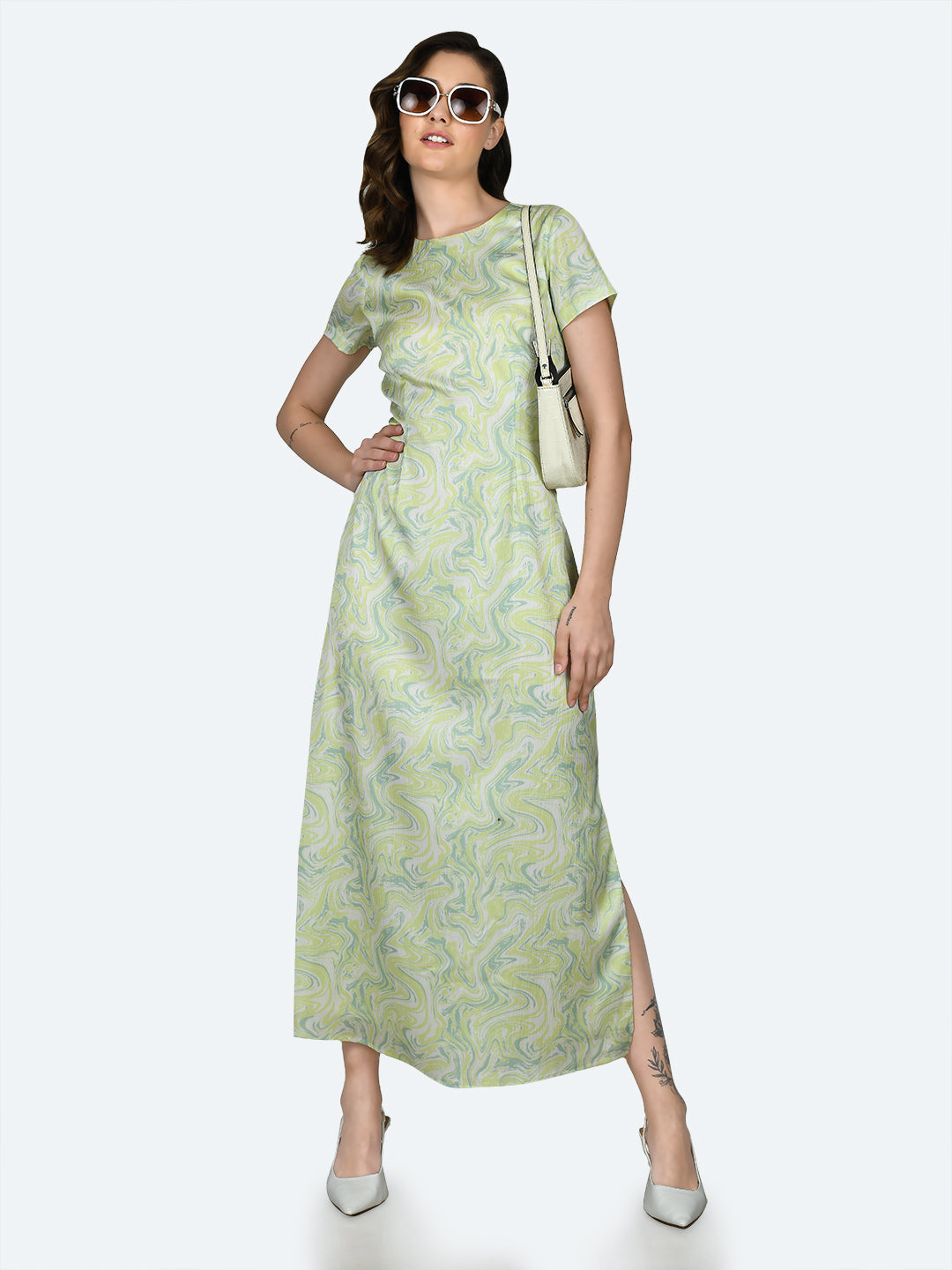 Green Printed A-Line Maxi Dress