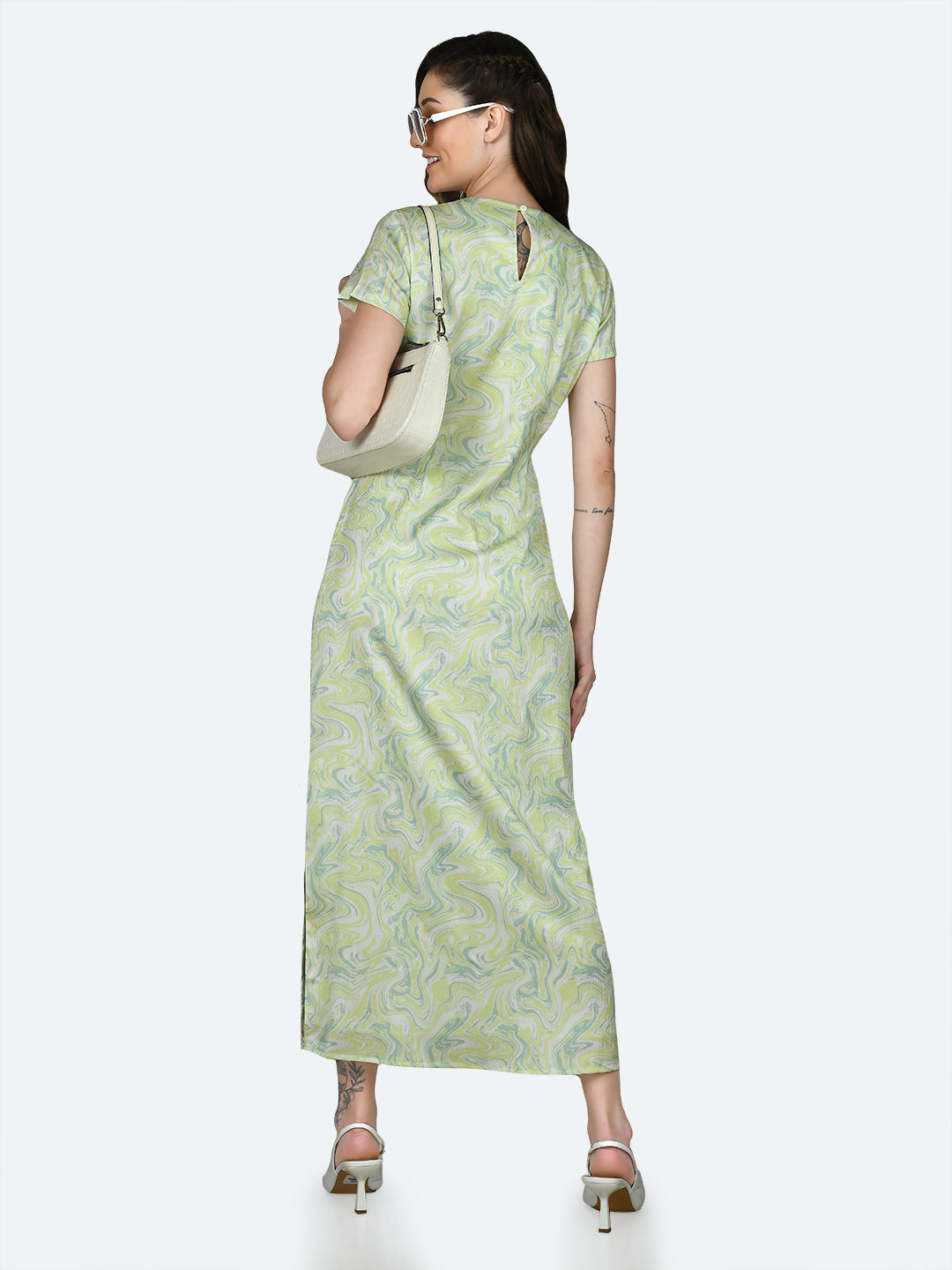 Green Printed A-Line Maxi Dress