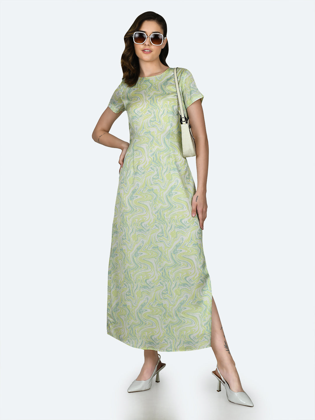 Green Printed A-Line Maxi Dress For Women