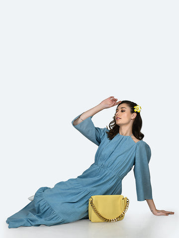 Blue Self Design Tiered Maxi Dress For Women