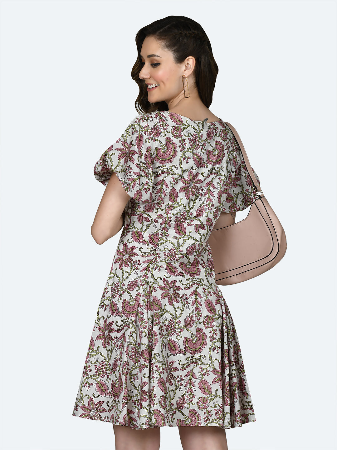 White Tropical Print Short Dress For Women