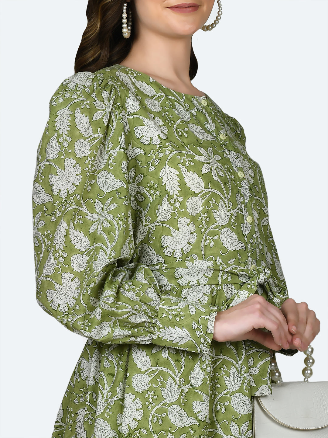 Green Tropical Print Short Dress