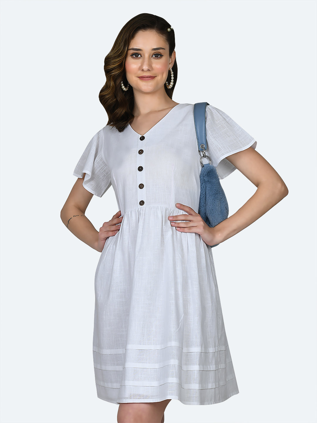 White Solid Short Dress For Women