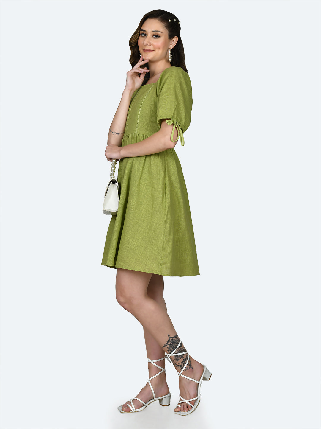 Green Solid Short Dress