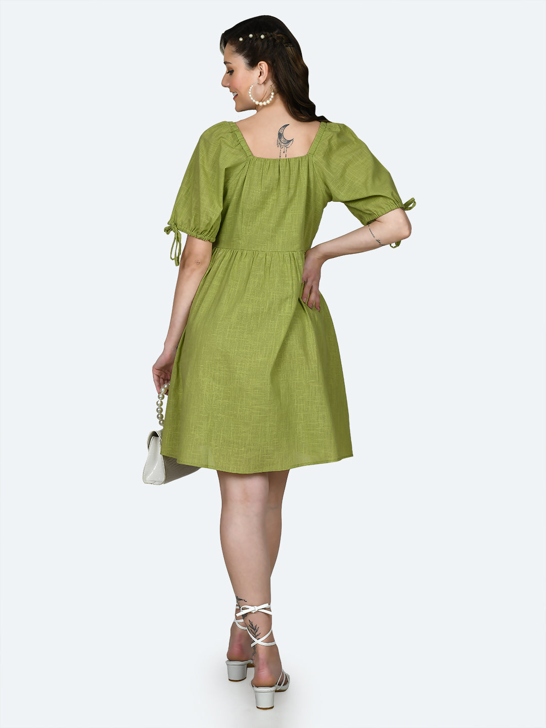 Green Solid Short Dress