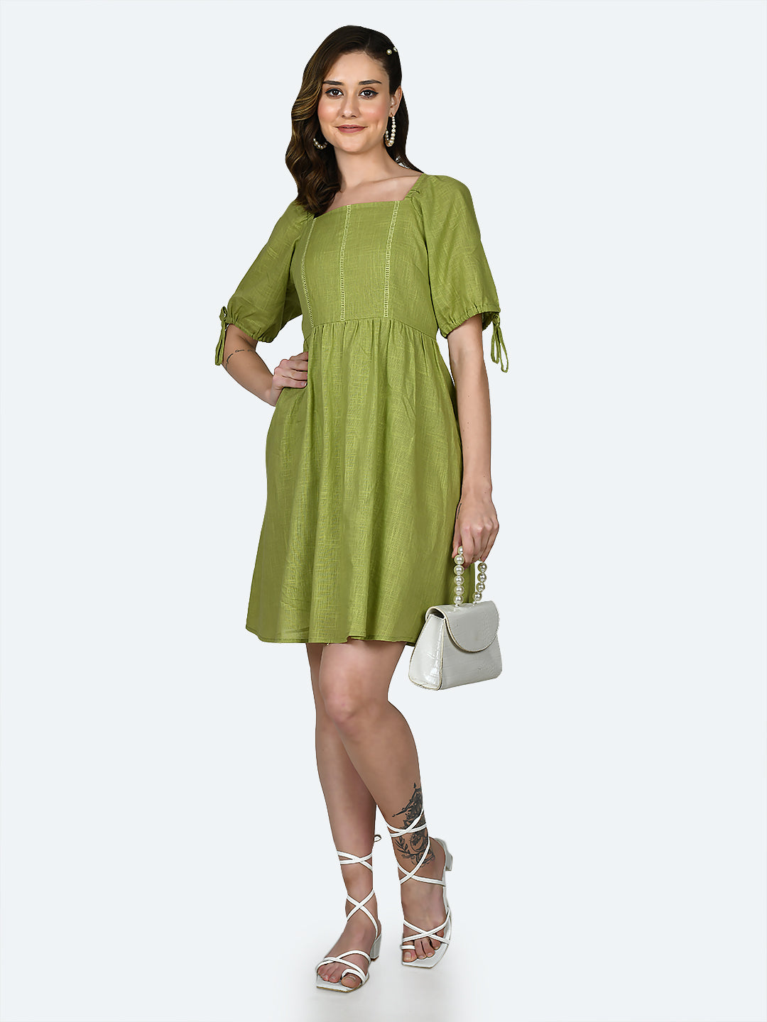 Green Solid Short Dress