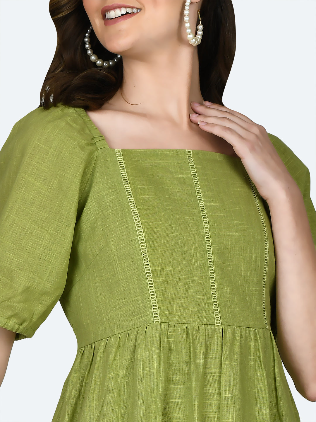 Green Solid Short Dress For Women
