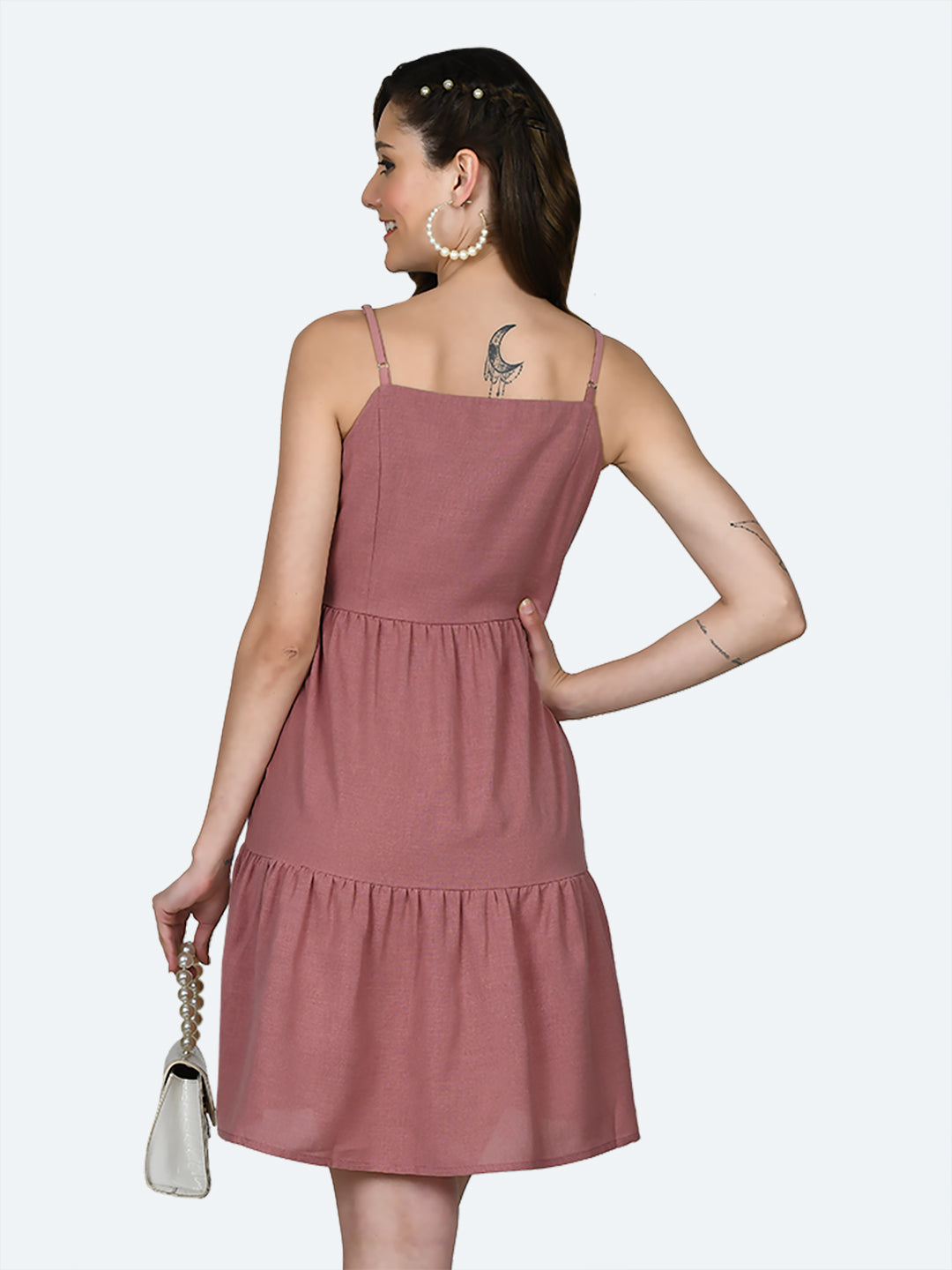 Pink Solid Short Dress For Women