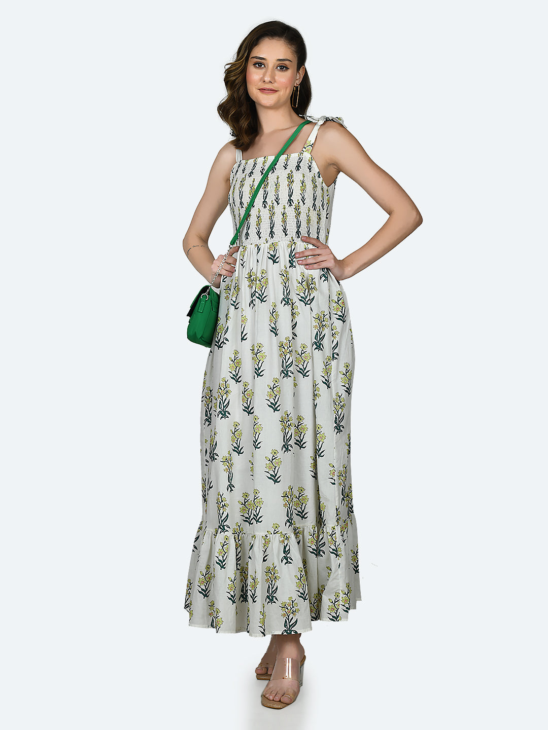 White Tropical Print Maxi