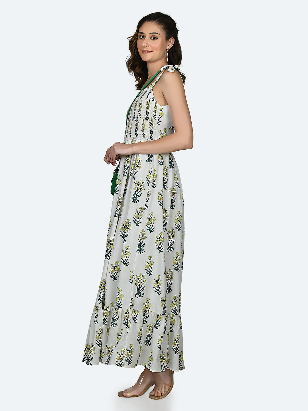 White Tropical Print Maxi