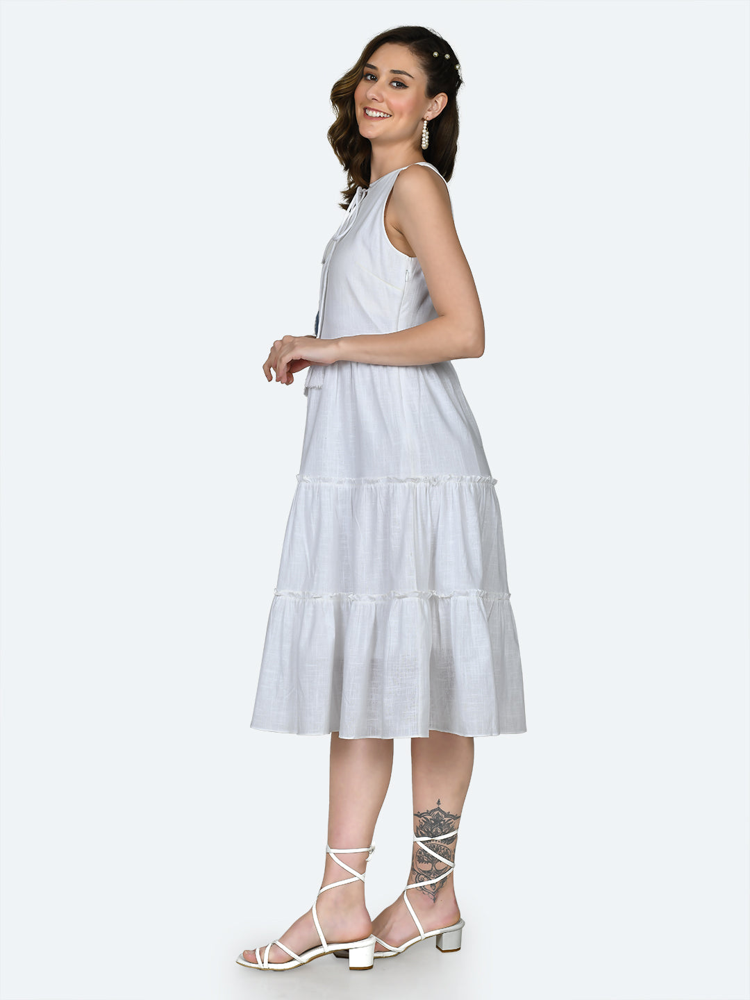 White Solid Midi