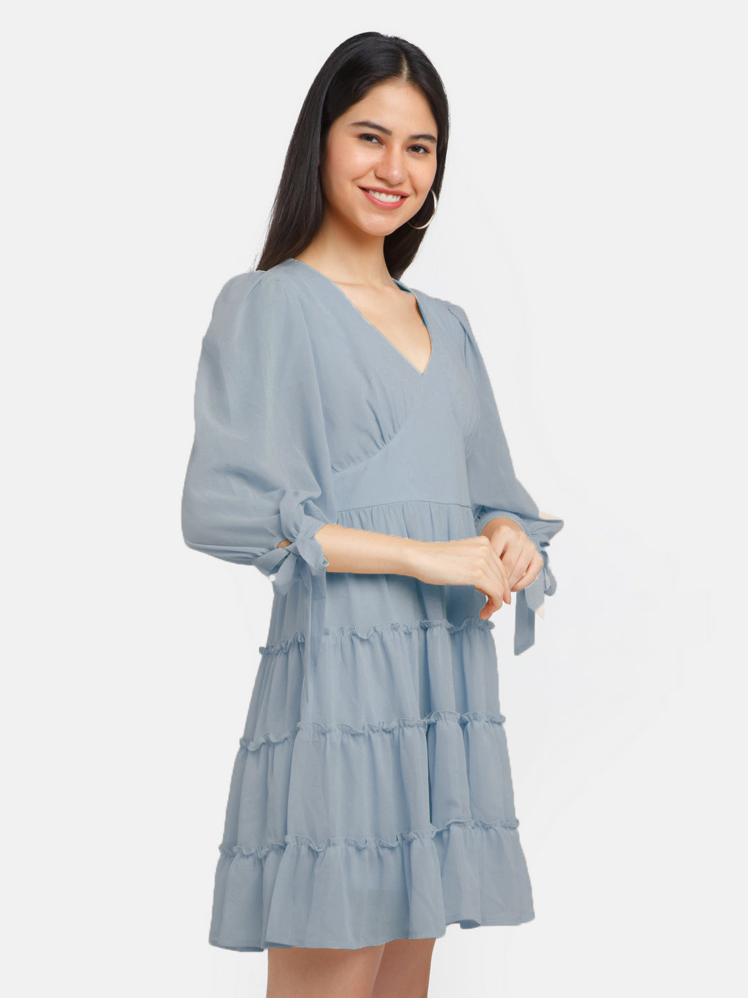 Grey Solid Short Dress for Women