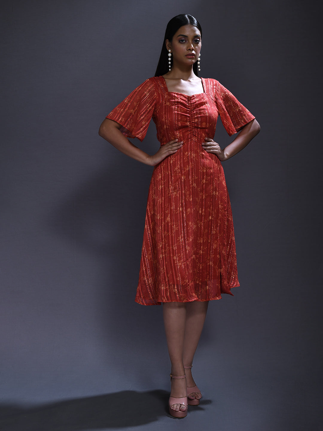 Front Detailed Floral Midi Dress - ALOFI - Women Designer Dresses