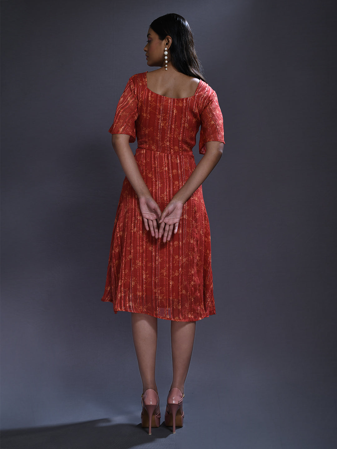 Rust Printed Midi Dress for Women
