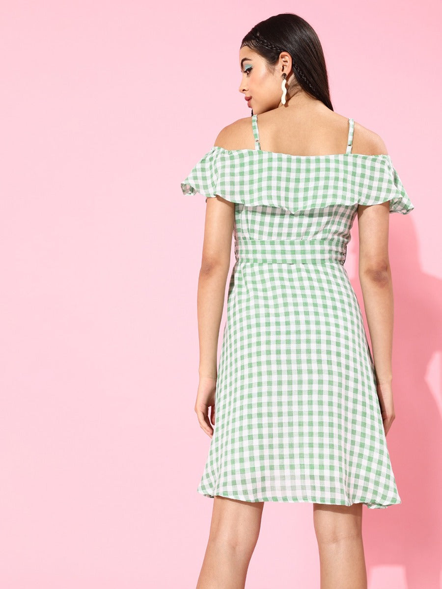 Green Checked Short Dress