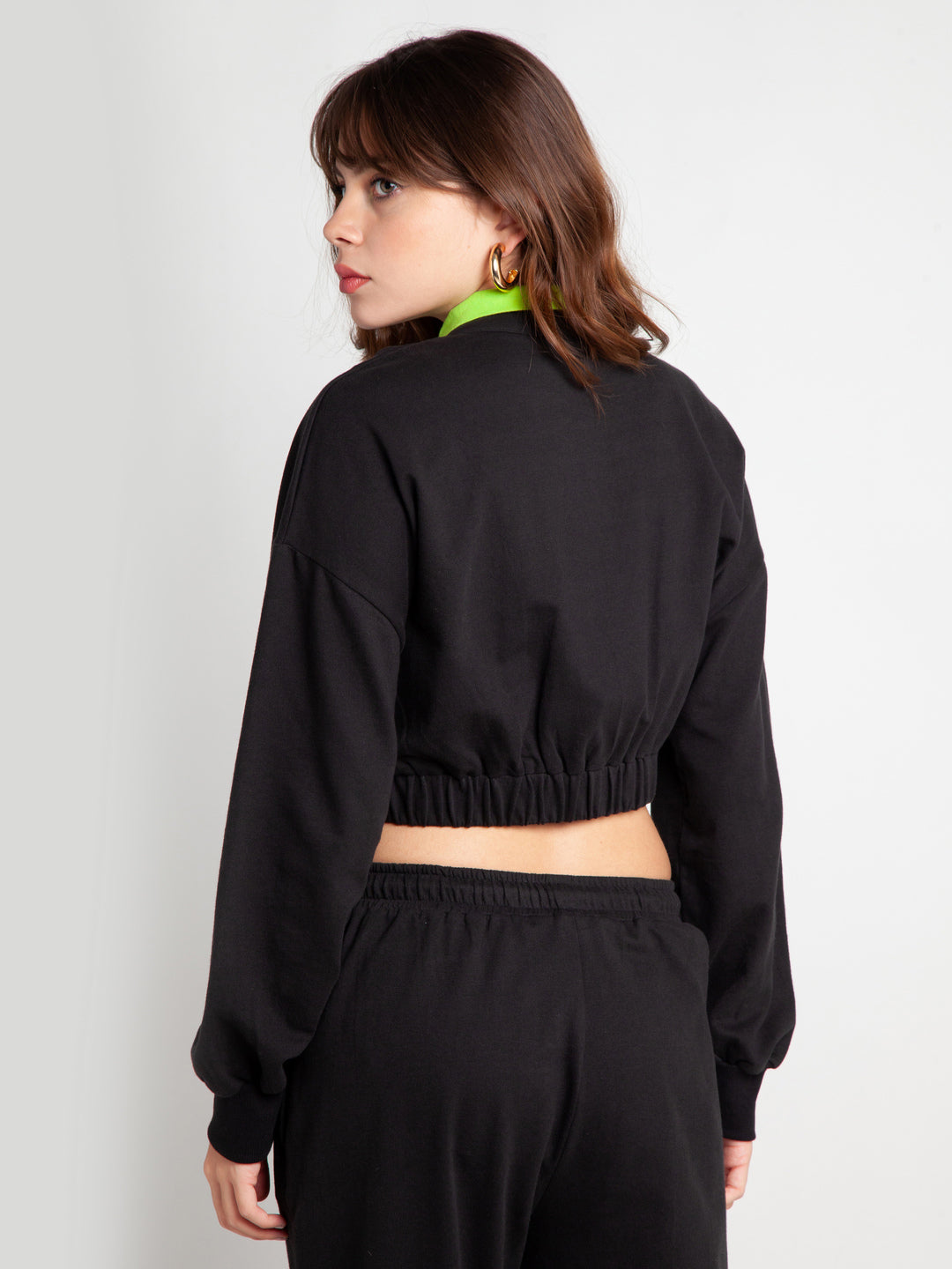 Black Printed Elasticated Jacket For Women