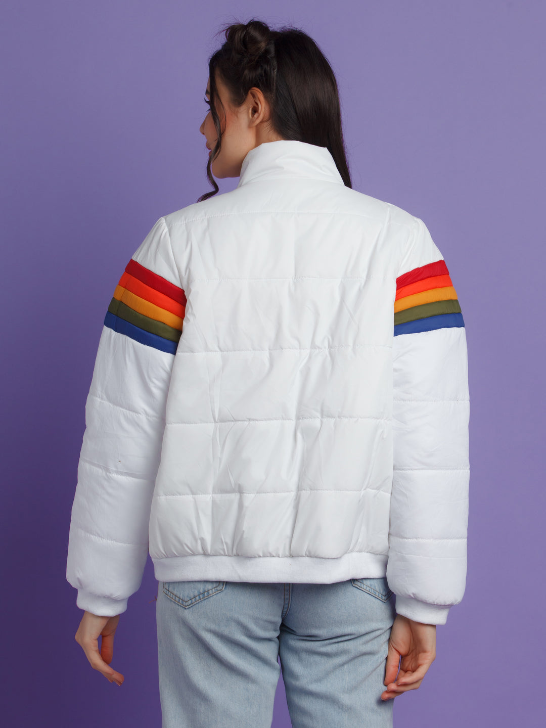 White Colorblock Jacket For Women