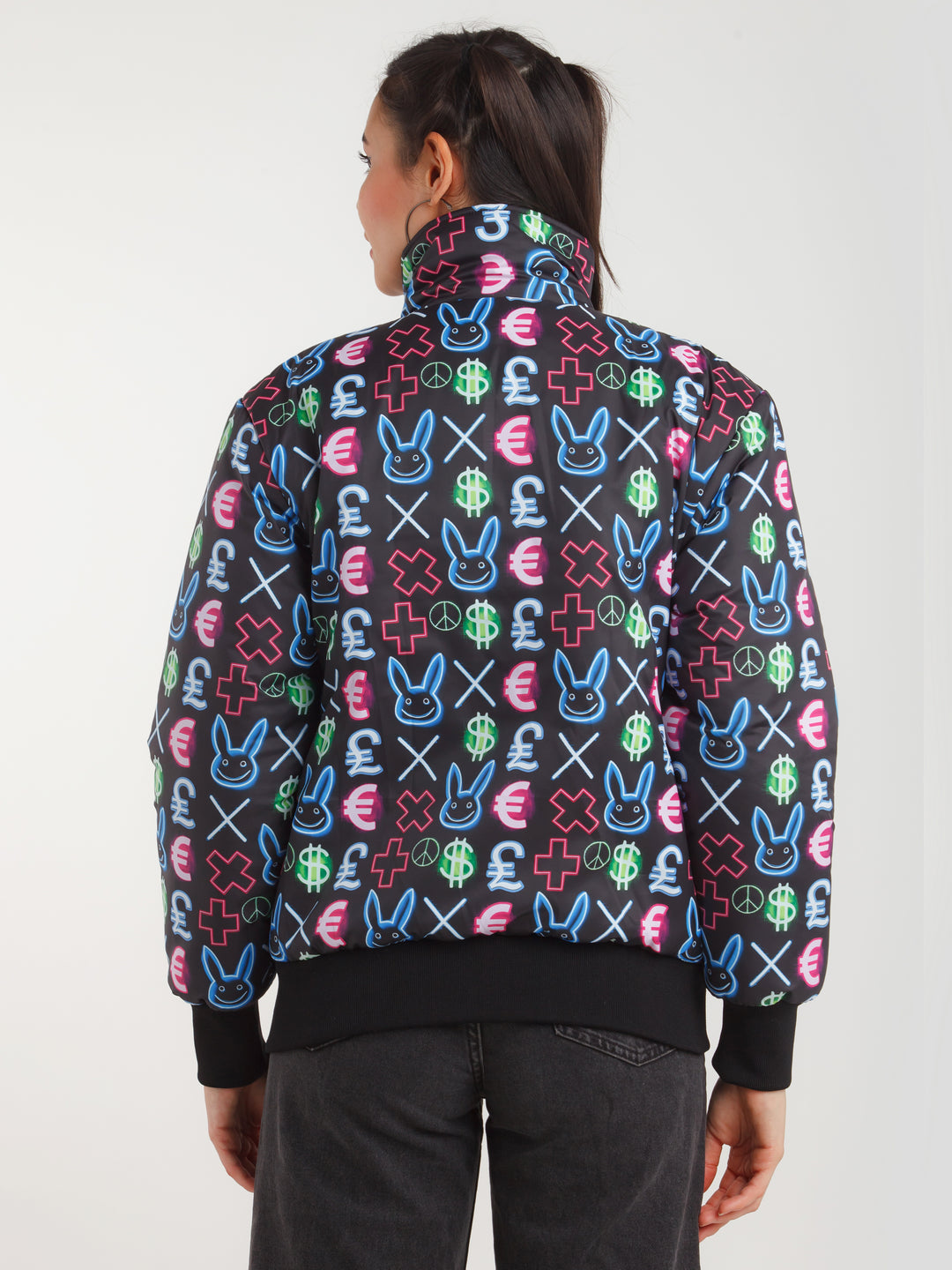 Black Graphic Print Jacket For Women
